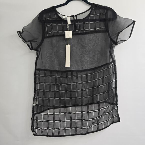 Line & Dot Black Sheer Silk Grid Blouse Women’s Size M Minimalist Quiet Luxury - Picture 2 of 8
